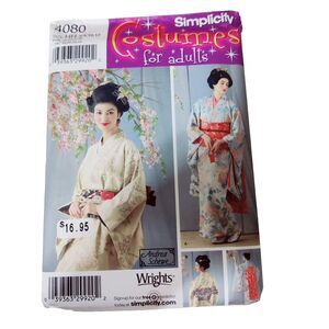Simplicity 4080 Geisha Kimono Obi Adult Costume Pattern Size HH 6-12  Uncut